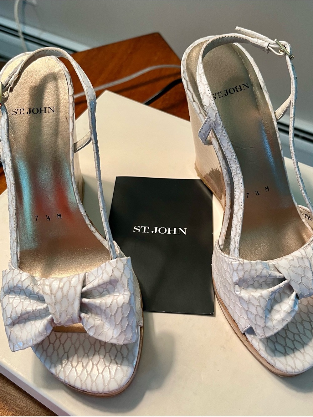 St. John Wedge Sandals White Bow